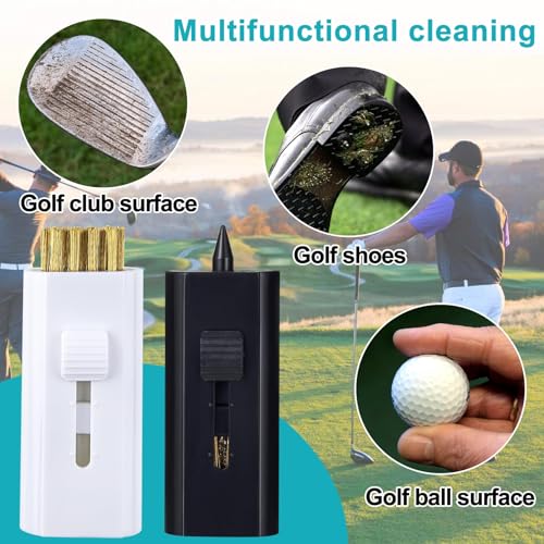 PAGOW 4 Pack Retractable Golf Club Cleaner Brush, Portable Double-Sided Golf Club Brush Groove Cleaner-Multicolor - color: Black+White