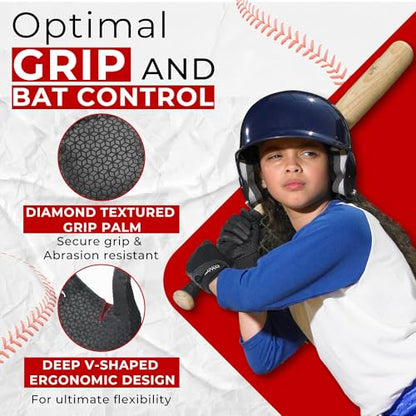 HANDLANDY Baseball Batting Gloves for Adult Youth, Grip Breathable Softball Batting Gloves Fit Men Kids Boys Girls - color: Dark Black-Kids, size: Kids Medium