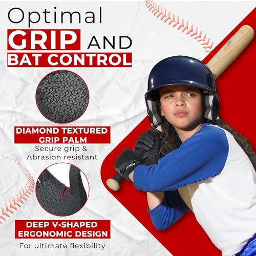 HANDLANDY Baseball Batting Gloves for Adult Youth, Grip Breathable Softball Batting Gloves Fit Men Kids Boys Girls - color: Dark Black-Kids, size: Kids Small