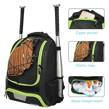 LARIPOP Youth Baseball Bag, Bat Backpack with Fence Hook & Separate Shoe Compartment, Waterproof Equipment Bag for Baseball, T-Ball & Softball