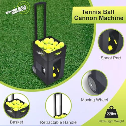 Portable Tennis Ball Machine 22 lbs for Beginners, Dual Motor for Top Spin & Backspin, 50+ Ball Capacity, Max 45 MPH Speed, 4+ Hour Rechargeable Battery, App and Remote Controlled
