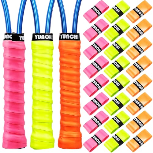 Jerify 24 Pieces Tennis Racket Grip Tape, Precut Tennis Overgrips Tape Badminton Racket Grips with Velvety Comfort for Anti Slip and Absorbent Grip - color: Neon Color
