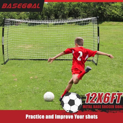 BaseGoal Soccer Goal,Soccer Net,Soccer Goals for Backyard,with Bow Frame,Collapsible Metal Base and Agility Ladder