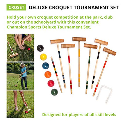 Champion Sports Outdoor Game Sets – Volleyball, Badminton, Tetherball, Bocce & Croquet - style: Outdoor Badminton Set