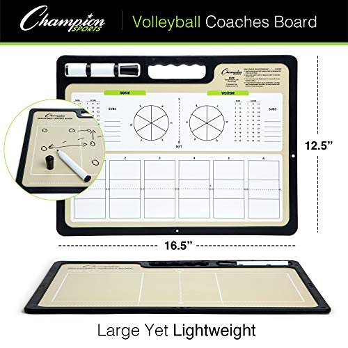 Champion Sports Large & XL Dry Erase Board For Coaching - Whiteboards for Strategizing, Techniques, Plays - 2-Sided Boards with Front Side Full Field - Backside Half Field and Lineup - color: Volleyball, style: XL Coaches Board