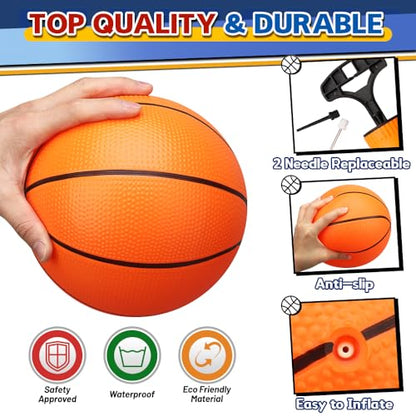 9" Mini Basketball for Indoor Mini Basketball Hoop, Replacement Basketballs Soft Ball for Inflatable Pool, Pool Beach Sandbox Outdoor Sports Gift Pack for Toddler kids Adults, 5 PCS (with Pump)