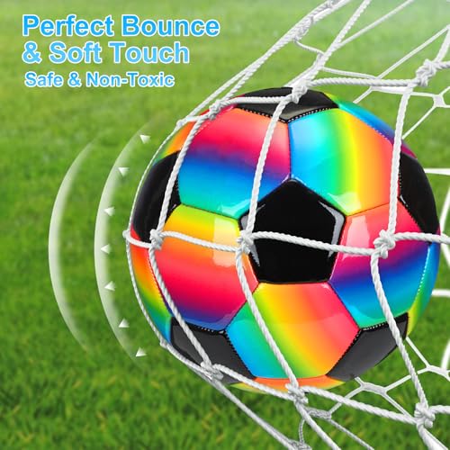 Retisee 2 Pcs Rainbow Soccer Ball with Pump Official Size Indoor Outdoor Soft Inflatable Soccer Sport Gift for Adult for Practice Game Back to School - size: Size 4
