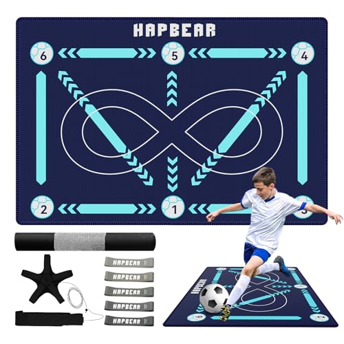 HAPBEAR Soccer Training Mat - 0.2" Thickened Professional Footwork & Ball Mastery Equipment - Anti-Slip Silent Football Practice Mat for Home & Gym - All Ages Speed Agility Trainer - color: Dark Blue