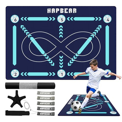 HAPBEAR Soccer Training Mat - 0.2" Thickened Professional Footwork & Ball Mastery Equipment - Anti-Slip Silent Football Practice Mat for Home & Gym - All Ages Speed Agility Trainer - color: Dark Blue