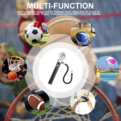 Ball Pump with Pressure Gauge, eBall Sports Ball Air Pump with Inflation Needles & Pressure Release Valve for Basketball, Football, Soccer Ball, Rugby, Volleyball and Other Inflatable Balls