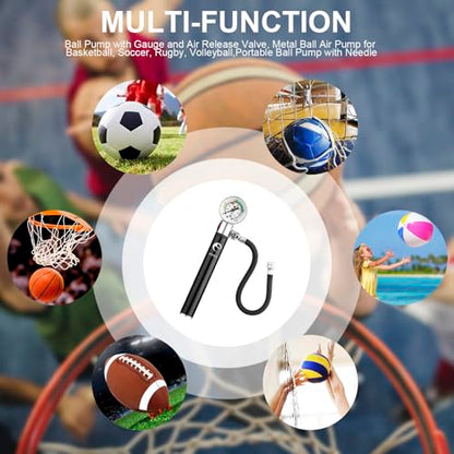 Ball Pump with Pressure Gauge, eBall Sports Ball Air Pump with Inflation Needles & Pressure Release Valve for Basketball, Football, Soccer Ball, Rugby, Volleyball and Other Inflatable Balls
