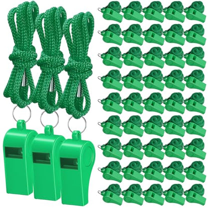 Flutesan 48 Pcs Whistles Bulk with Lanyard Sports Loud Crisp Sound Whistles for Coach Referees Training Emergency - color: Green