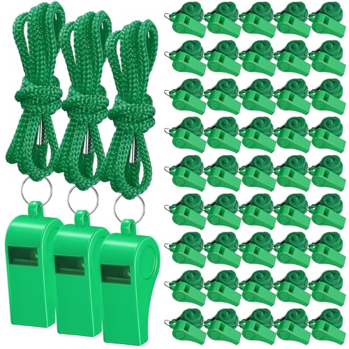 Flutesan 48 Pcs Whistles Bulk with Lanyard Sports Loud Crisp Sound Whistles for Coach Referees Training Emergency - color: Green