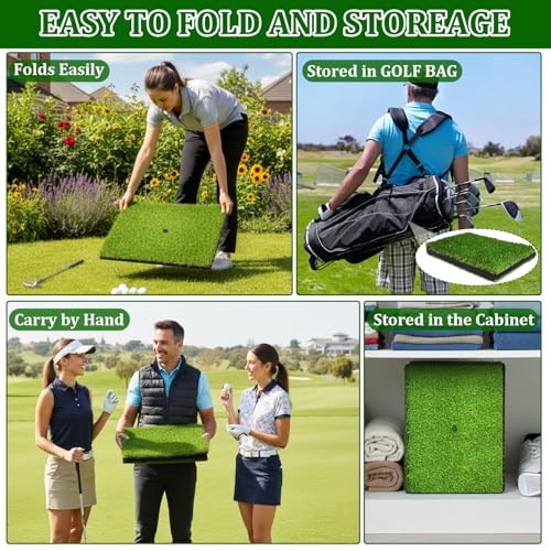 Golf Hitting Mat,Golf Mat for Practice Indoor/Outdoor, High-Elasticity Artificial Turf Mat, Portable Golf Swing Training Mat for Garage Simulator Chipping Driving Training