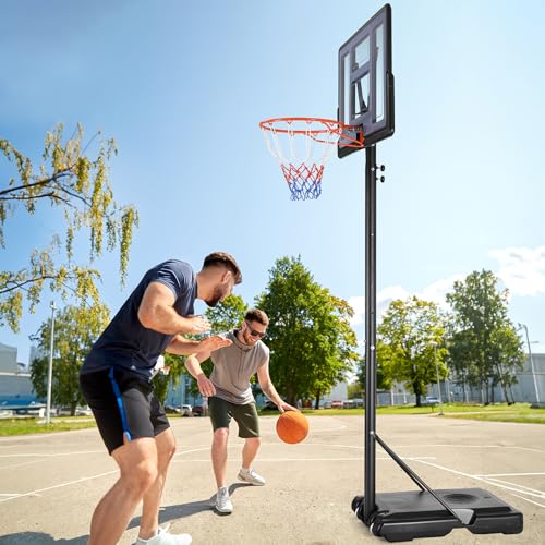 4.4-10ft Adjustable Height Basketball Hoop Outdoor, Portable Basketball Goal, 44in Shatterproof Backboard, Fillable Base, 2 Portable Wheels for Backyard/Indoor, for Kids/Teenagers/Adults