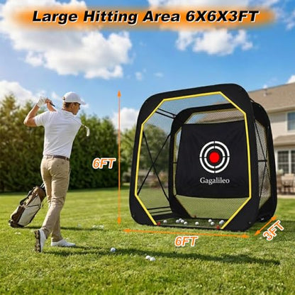 Gagalileo Pop Up Golf Practice Net: 6X6X3FT Hitting Cage with Target Easy Set Up for Backyard Garage Training for Driving Chipping Swing Beginners Enthusiasts
