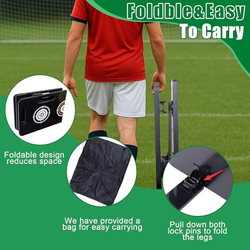 Upgrade 3-Angles Foldable Soccer Rebounder Board,Includes 1 Sandbag,4 Ground Nails,6 Target Stickers,1 Carry Bag,Portable Soccer Wall for Passing & Shooting Practice (32'' x 12'')