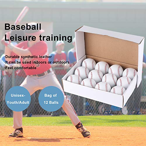 Baseball 12 Ball Pack Practice Training Baseballs for Youth/Adult 9 Inch Baseballs for Pitching Throwing Autographs Baseball(One Dozen)