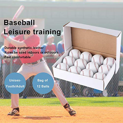 Baseball 12 Ball Pack Practice Training Baseballs for Youth/Adult 9 Inch Baseballs for Pitching Throwing Autographs Baseball(One Dozen)