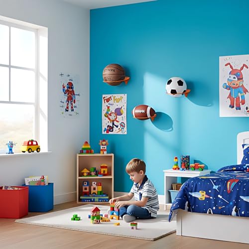 Set of 2 Metal Wall Mount Basketball Holder, Ball Holders Display Rack ，for Basketball, Sports Room Decor， for Boys Bedroom