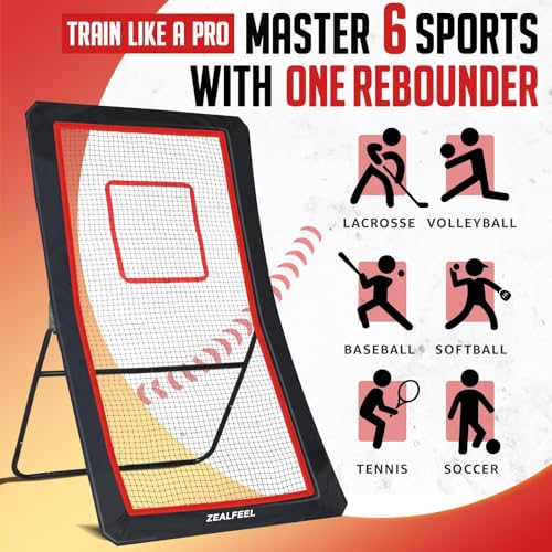 ZEALFEEL Lacrosse Rebounder, 4x7FT/4x6FT Volleyball Rebounder for Backyard with 5 Rebound Angles, Target Strip, Lacrosse Rebound Net Perfect for Lax Baseball Volleyball & Soccer Practice - size: 4×7ft Volleyball/Lacrosse Rebounder