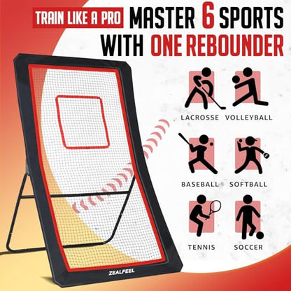 ZEALFEEL Lacrosse Rebounder, 4x7FT/4x6FT Volleyball Rebounder for Backyard with 5 Rebound Angles, Target Strip, Lacrosse Rebound Net Perfect for Lax Baseball Volleyball & Soccer Practice - size: 4×7ft Volleyball/Lacrosse Rebounder