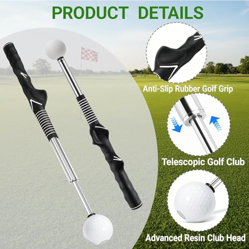 Golf Swing Trainer Aid for Right Handed, Retractable Golf Practice Tool with Click Feedback - Golf Training Aid Includes Wrist Alignment Brace & Correcting Arm Band, Power & Rhythm Training