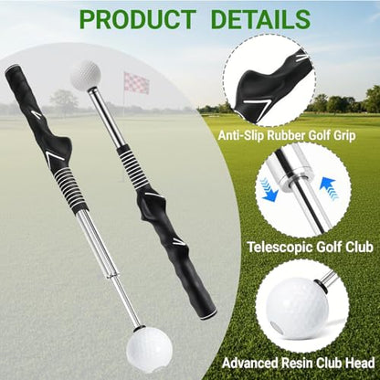 Golf Swing Trainer Aid for Right Handed, Retractable Golf Practice Tool with Click Feedback - Golf Training Aid Includes Wrist Alignment Brace & Correcting Arm Band, Power & Rhythm Training