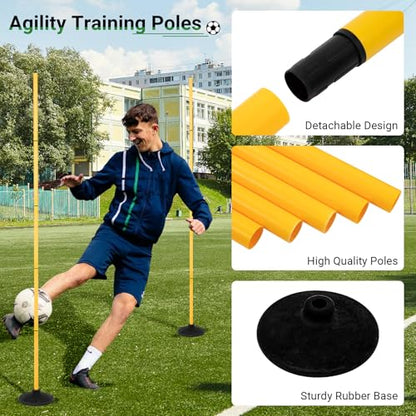 Neoaider 6 FT Agility Poles for Soccer, Basketball, Football, Equestrian, Pet Training, 4/6/8/10 Pack Detachable Soccer Poles w/Rubber Bases, Pole Bending Poles for Horses, Indoor/Outdoor Use - style: 4 Pack