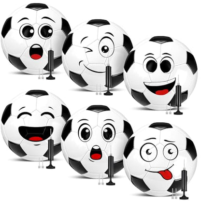 Soulchen 6 Pcs Funny Face Soccer Balls Bulk with Pump Mesh Bag Official Size 3 4 Indoor Outdoor Soft Soccer Game Practice Back to School Sport Gift for Child Youth(Size 4)