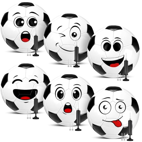 Soulchen 6 Pcs Funny Face Soccer Balls Bulk with Pump Mesh Bag Official Size 3 4 Indoor Outdoor Soft Soccer Game Practice Back to School Sport Gift for Child Youth(Size 4)