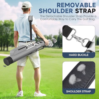 Findway Golf Stand Bag, Small Golf Bag for The Driving Range, Par 3 and Executive Courses, Lightweight Golf Club Carry Bag with Ball Holder and Pockets for Men Women - color: Gray