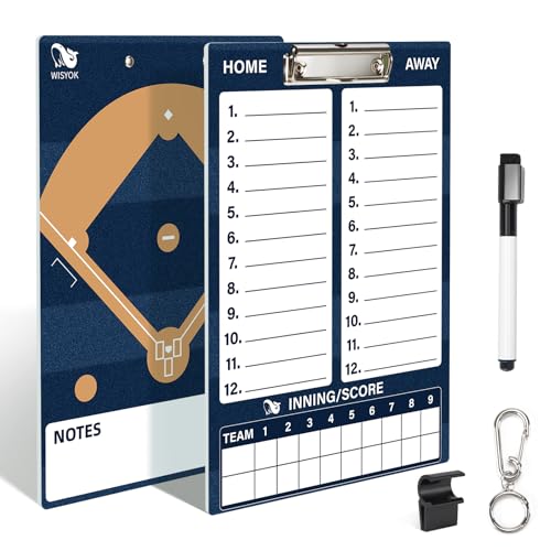 WISYOK Double-Sided Dry Erase Baseball Clipboard for Coaches, Baseball Coaching Lineup Board with Marker Deep Blue - style: Baseball Deep Blue
