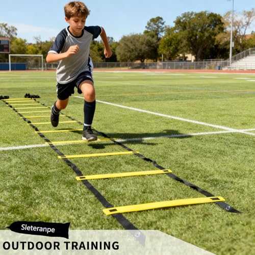 20ft Agility Ladder - Speed Ladder for Soccer with Carry Bag & Straps | 12 Adjustable Rungs | Soccer, Agility Training Equipment | Durable Footwork Ladder for Athletes (Yellow)