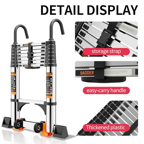 Telescoping Ladder,with Stable Hook and stabilizer barand,Extension Ladder, Heavy Duty 330lbs Max Capacity, Multi-Purpose Collapsible Ladder for RV or Outdoor Work (16.5FT/5.1M) - size: 16.5FT/5.1M