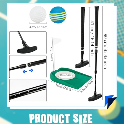 2 Pack Adjustable Golf Putter Set for Kids Teenagers Right or Left Handed Two-Way Mini Golf Club Putter Men and Women 4 Golf Training Balls 4 Practice Foam Balls 2 Flag Cup - color: Black/ Green