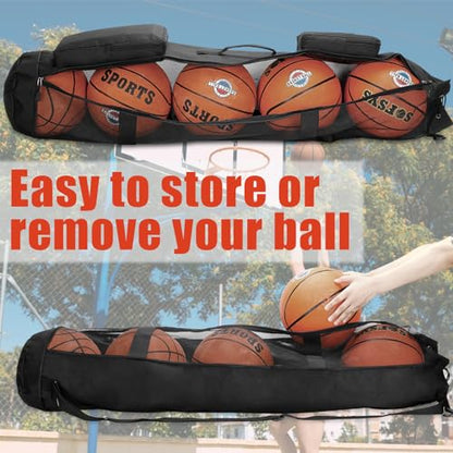 Basketball Mesh Equipment Ball Bag, 5 Ball Basketball Bag Heavy Duty Basketball Carrying Net Bag - Basketball Coach Bags for Team Balls, Sling/Adjustable Shoulder/Tube Style