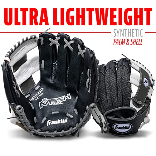 Franklin Sports Kids Baseball Glove + Foam Ball Sets - Meshtek Youth Teeball Gloves for Kids + Toddlers - Left + Right Hand Throw - 9.5" Inch - color: Black/Graphite/White