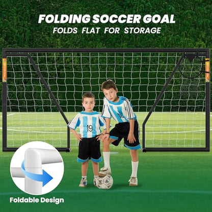 NAIZEA Soccer Goal - 12x6/10x6/8x6/6x4FT Soccer Goals for Backyard, Portable & Weatherproof HPVC Soccers Goal w/Soccer Net Durable Post for Adults & Youth Outdoor's Practice Training - size: 12x6 FT, style: Foldable-Black