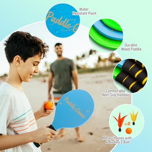 TEILLNET 2-in-1 Beach Paddle Ball and Toss Catch Ball Game Set, Summer Outdoor Toys for Kids Adults, Family Yard Lawn Beach Pool Park Games, Outside Sports Gifts for Boys Girls 3 4 5 6 7 8 9 10 11 12