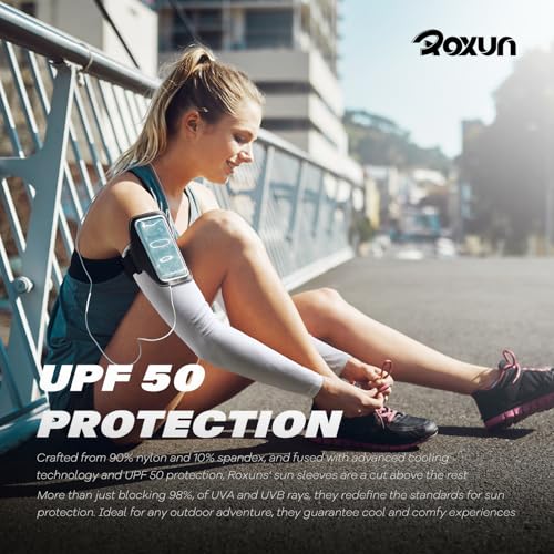 ROXUN Arm Sleeves, Cooling UV Sun Protection Sports Compression for Men/Women - color: 2 Pairs - Black+white