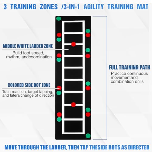 Nuanchu 3-in-1 Agility Ladder Training Mat 15 ft x 3 ft, Speed Ladder and Dot Drill Mat, Non-slip Exercise Training Mats for Basketball Soccer Football Adults Youth Indoor Outdoor Exercise Equipment