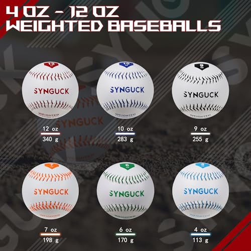 SYNGUCK Weighted Baseballs Set of 2/4/6 - Training Baseballs to Increase Pitching Speed, Arm Strength & Accuracy for Baseball Players, Coaches & Athletes - style: 6 Pack(4/6/7/9/10/12oz)