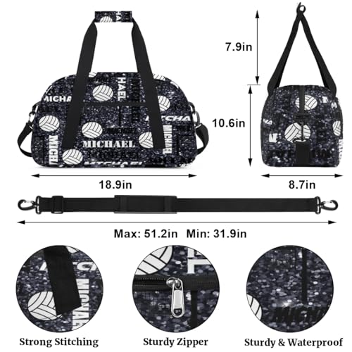Custom Volleyball Gym Bag Duffel Bag for Women Men, Personalized Name Sport Bag Overnight Bags Customized Travel Weekender Bag, Dark Glitter - color: Dark Glitter