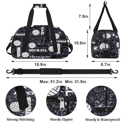 Custom Volleyball Gym Bag Duffel Bag for Women Men, Personalized Name Sport Bag Overnight Bags Customized Travel Weekender Bag, Dark Glitter - color: Dark Glitter