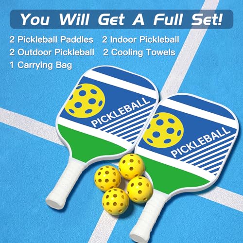 Pickleball Paddles, USAPA Approved Lightweight Rackets， Fiberglass Surface Pickleball Set of 2，Suitable for Men Women - color: White