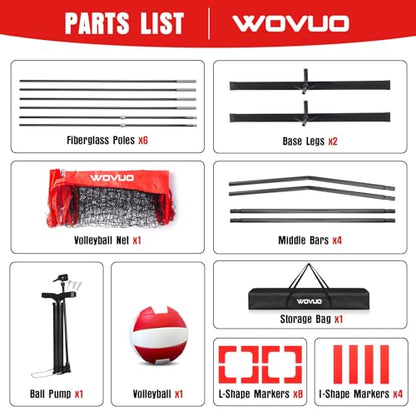 12Ft Beach Volleyball Net for Backyard, Portable Net Set, Freestanding Volleyball Training Equipment with Pump, Bag, Sports Game for Outdoor Indoor, Height Adjustable