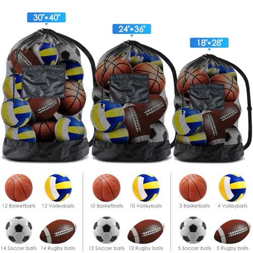 BROTOU Extra Large Mesh Ball Bag, Drawstring Socce Bag for Coach, Use for Basketball, Volleyball, Baseball, Mesh Equipmenbag with Adjustable and Portable Strap - size: 18" x 28"
