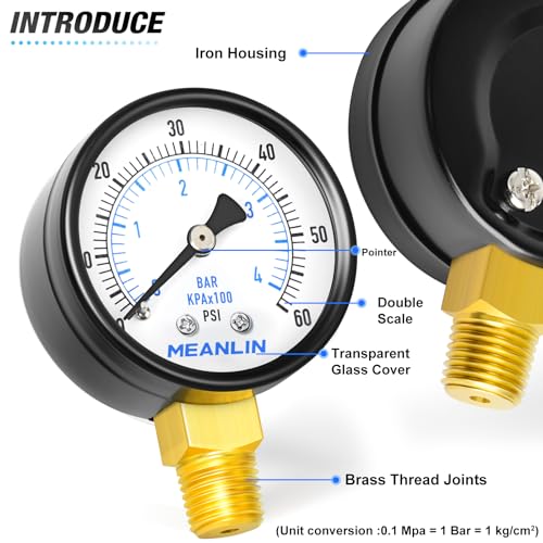 1/4" NPT 0-60Psi 2" Dial Face Well Pump Pressure Gauge, Lower Mount, Suitable for Water, Oil, Air Pressure Testing - size: 0-60Psi, style: 1/4"NPT Lower Mount