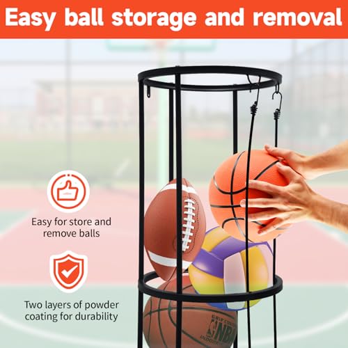 Garage Ball Storage Rack, Wall-Mounted Vertical Ball Holder for Soccer Volleyball Football Basketball, Space-Saving Sports Ball Storage Organizer for Garage, Home